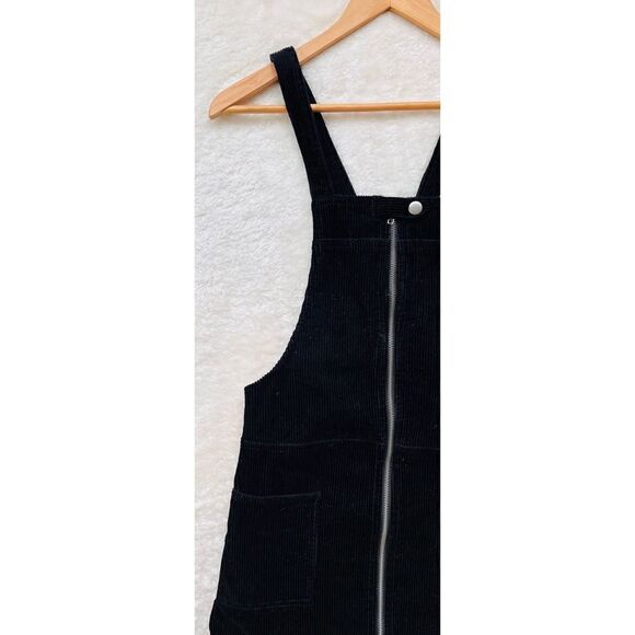 Forever 21 Black Corduroy Zip Up Overall Jumper Dress, Size Small - Picture 9 of 16